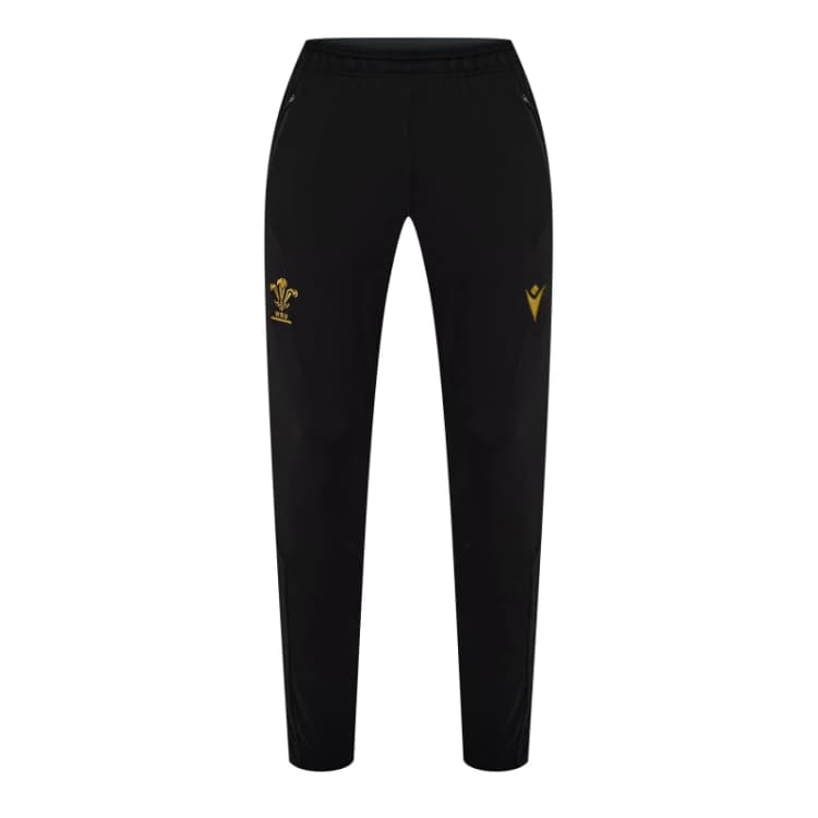 Image of Macron Wales Rugby Tracksuit Bottoms 2024 Adults Blk/Gold male Medium