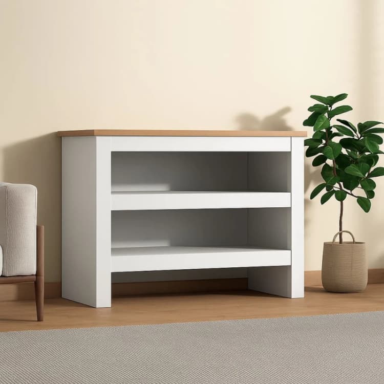 Image of KOSY KOALA KOSY KOALA Open Shoe Rack - Two-Tier Storage Shelf with Wooden Top in White White One Size Unisex 5061055343035