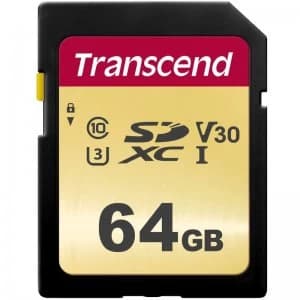 Image of Transcend 64GB 500S V30 SD Card SDXC UHS I U3 95MBs