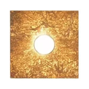 Image of SQUARE white ceiling light, 1 bulb, vintage gold shade