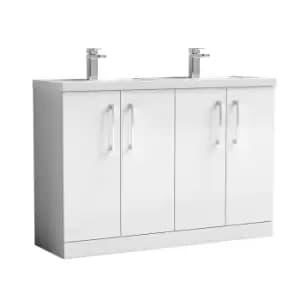 Image of Nuie Arno 1200mm Floor Standing 4 Door Vanity & Double Polymarble Mid-Edge Basin Gloss White