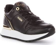 Image of Guess Fl8Ddyele12 Kaddy Peony Logo Casual Womens Trainer Black Gold Size 3 - 8