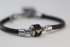 Image of Emporio Armani EGS2912040 Unisex Black Leather Stainless Steel Bracelet
