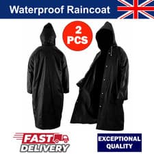 Image of 2 x Waterproof Raincoat Poncho Reusable Plastic Adult Camping Festival Rain Coat