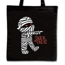Image of Halloween v2 Trick or Treat - Reusable Black Tote Bag Pumpkin Ghost Mummy Bats