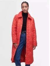 Image of BARBOUR Carolina Long Quilted Heritage Coat Blaze Red/Muted Size 12