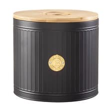 Image of Metal Tin Bread Bin Pasta Biscuit Tea Coffee Sugar Canister Jar Bamboo Lid Black