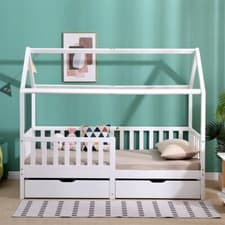 Image of Single House bed with Underbed Drawer,Solid Wood Kids Bed,Treehouse Bed Base
