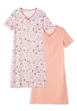 Image of Pack Of 2 Cotton Nightdresses Damart Women Nightwear V Neck Short Sleeves