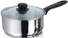 Image of Stainless Steel Saucepan with Glass Lid Phenolic Handles Encapsulated Bottom,