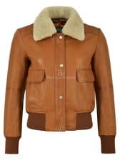 Image of Ladies Bomber Jacket Fur Collar B3 RAF Short Body Genuine Leather Jacket 5118
