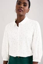Image of Seasalt Women's Regular Hope Cottage Organic Cotton Blouse Dotty Speckle Chalk L
