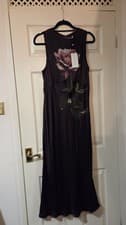 Image of Mint Velvet Floral Print Midi Dress In Size 16 New with Tags Wild Noir Black