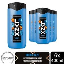 Image of Lynx Indigo Haze Body Wash 400ml 6 Pack Mens Shower Gel Lavender Musk 12H Fresh
