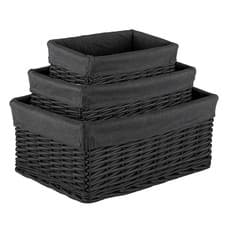 Image of Wicker Storage Baskets With Lining Set of 3 Handwoven