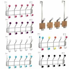 Image of Chrome 10 Hook Over Door Hat Coat Rack Hanger Hangers Clothes Multi Colour Balls