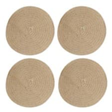 Image of Creative Tops Set of 4 Jute Placemats Natural Hessian Round Table Mats 38cm