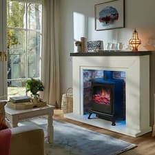 Image of Electric Fireplace Suite with Black Stove & Flue - Endeavour Fires Farlington