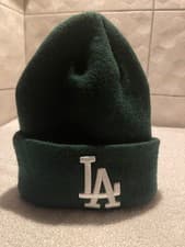 Image of New Era Cap MLB LA Dodgers Team Logo Patch Green Winter Knit Beanie Hat Youth