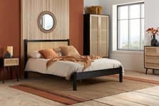 Image of Black Rattan Wood Wooden Bed Frame,Bedstead. 4ft6 double, 5ft King