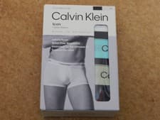 Image of CALVIN KLEIN ICON COTTON STRETCH 3 Pack BLACK low rise trunks boxers BRAND NEW L