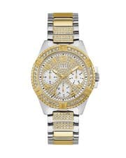 Image of Guess Frontier Gold Silver & Crystal Chronograph Steel Strap Mens Watch W1156L5