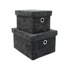 Image of JVL Metro Set of 2 Rectangular Storage Baskets with Lids – Storage Box - Black