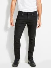 Image of Guess Men's Slim Tapered Jeans Black Coated Denim Super Stretch Comfort Size 32