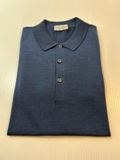 Image of Brand New John Smedley Cotswold Long Sleeve Polo Shirt In Indigo Size L