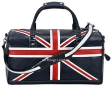Image of Union Jack Leather Weekend Bag Genuine Glaze Leather Holdall Unisex Duffle Bag