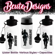 Image of STORM TROOPER THEMED PERSONALISED WITH NAME WATER BOTTLE ALUMINIUM WARS DRINKS