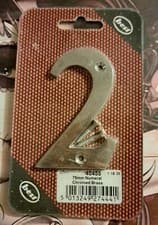 Image of Brand New No. 2 House Door Number comes with Screws 3"/75mm High Chromed Brass