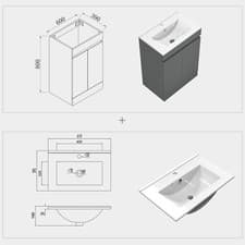 Image of Freestanding 600mm Grey Bathroom Vanity Unit with Basin 2 Doors Furniture