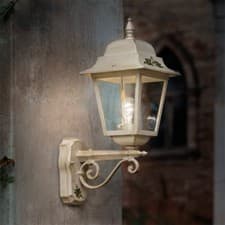 Image of Outdoor Wall Sconce Classic Ivory and Gold Lantern 1 Light FL-189
