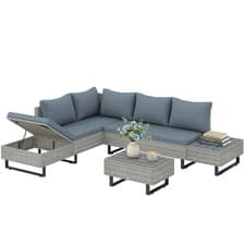 Image of Outsunny 5 Seater Rattan Garden Furniture Set, Adjustable Back, Grey