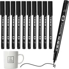 Image of Black Permanent Markers 10Pcs Fine Tip Permanent Marker 0.6mm Paint Pen, Black