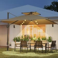 Image of Garden Cantilever Parasol with LED Lights Crank Tilt Aluminium Pole UV50+