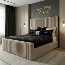 Image of OTTOMAN STORAGE BED PANEL PLUSH VELVET UPHOLSTERED BED FRAME- LINED HEADBOARD