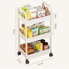 Image of 3 Tier Storage Trolley Cart on Wheels Kitchen Bathroom Laundry Rolling Rack