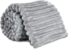 Image of Throw Blanket for Sofas Couch Bed Faux Fur Soft Large Fleece Ribbed Blankets