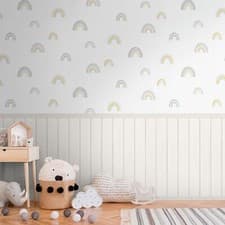 Image of AS Creation Rainbows Wood Slats Wallpaper Kids 2 in 1 Vinyl Multi/White 39817-1