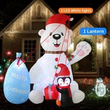 Image of 7ft Christmas Inflatable White Penguin with Light Cute Light up Christmas