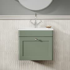 Image of Nuie Classique Wall Hung 1-Drawer Vanity Unit & Basin-2 500mm Wide - Satin Green