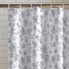 Image of Catherine Lansfield Mirabelle Floral Shower Curtain 180 x 180cm Grey