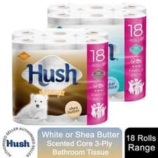 Image of Hush White or Shea Butter Scented Core 3-Ply Luxury Bathroom Tissue, 18 Rolls