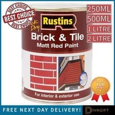 Image of RUSTINS QUICK DRY BRICK & TILE MATT RED PAINT INTERIOR EXTERIOR 250ML 500ML 1L