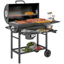 Image of Outsunny Charcoal BBQ Grill with Warming Rack Shelves Temperature Gauge