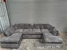 Image of U SHAPE SOFA SALE , Brand New grey jumbo cord Corner Sofa , Fluffy Fibre Seats