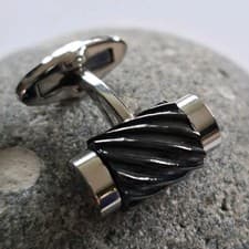 Image of New FRED BENNETT cufflinks twist Stainless Steel black stone wedding were £40.00