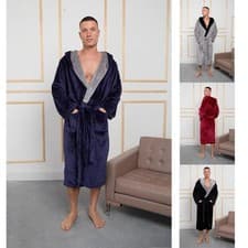Image of Men’s Flannel Fleece Hooded Bathrobe Dressing Gown Luxury Loungewear Soft Robe